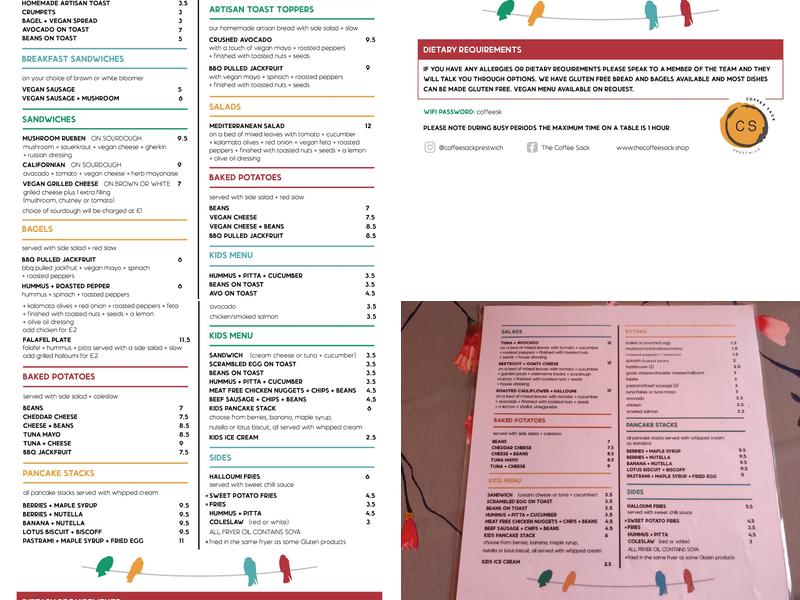 The Coffee Sack Menu