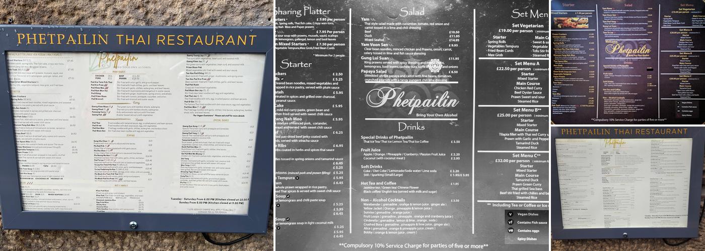 Phetpailin Thai Restaurant Menu