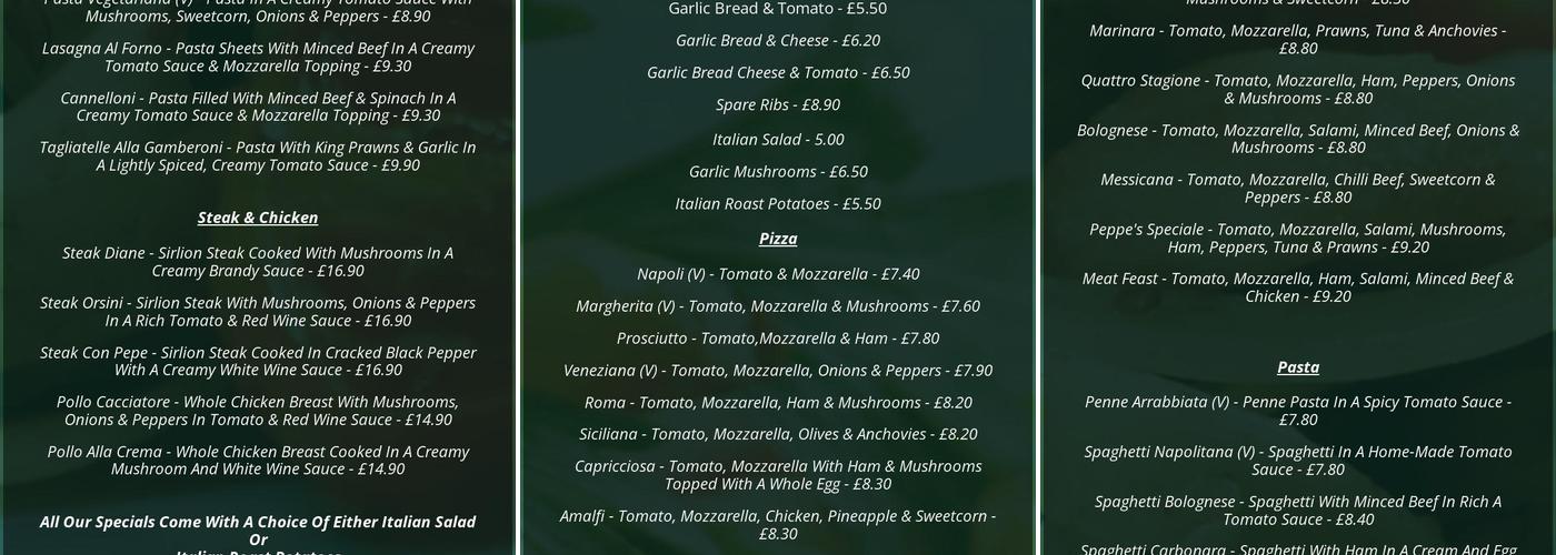 Peppe's Pizzeria Menu