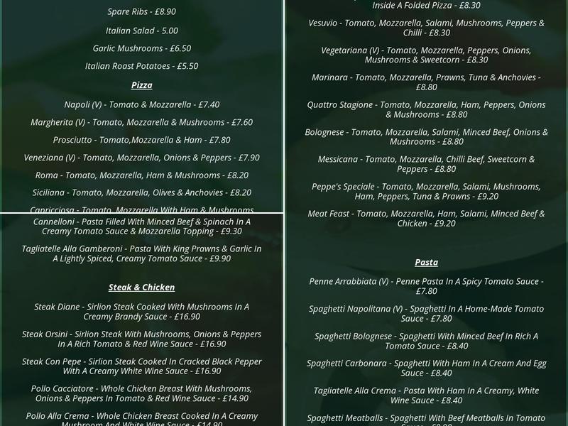 Peppe's Pizzeria Menu