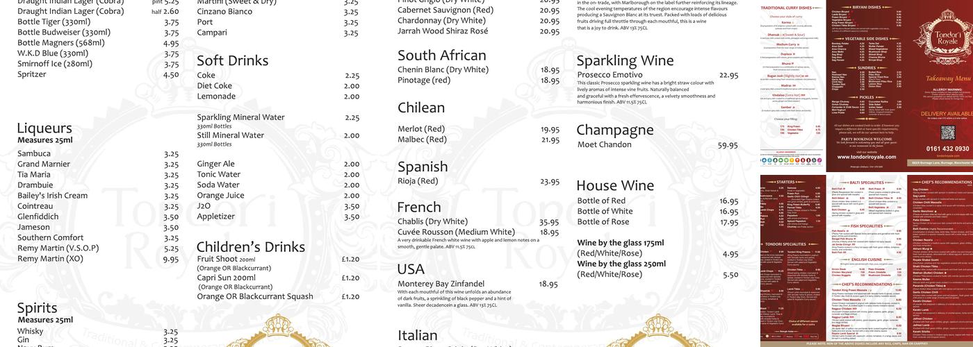 Tondori Royale Menu
