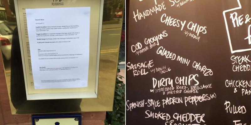 The Plough On The Moor Menu