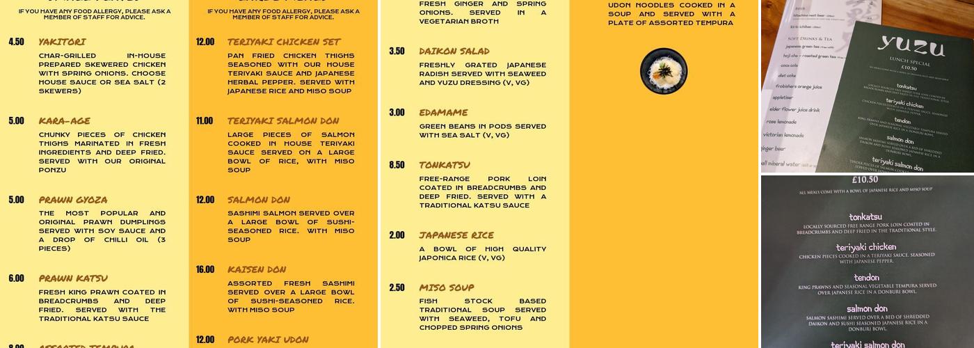 Yuzu Japanese Tapas Menu