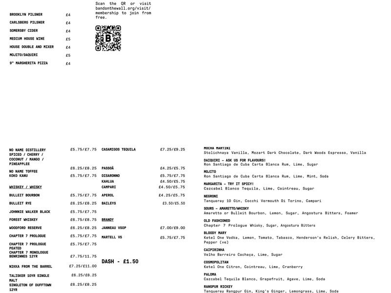 Band on the Wall Menu