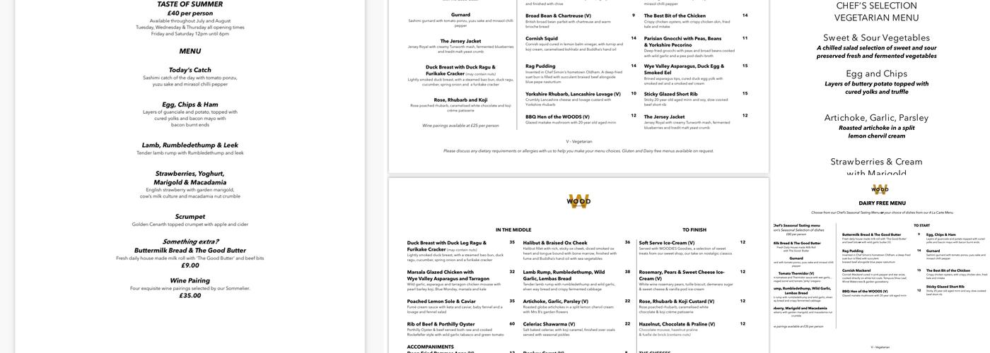 WOOD Manchester Menu