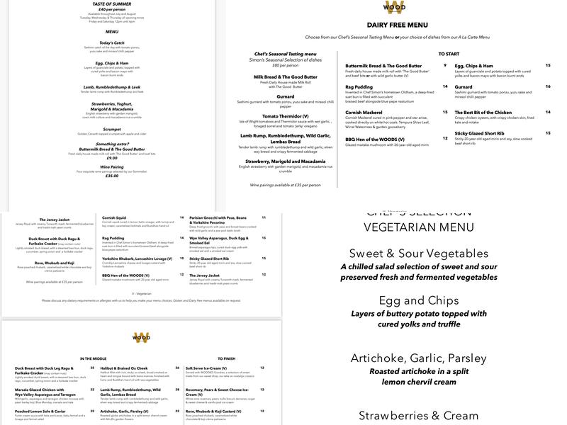 WOOD Manchester Menu