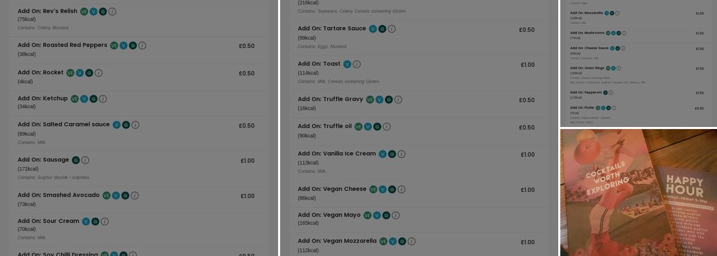 Revolution Manchester - Parsonage Gardens Menu