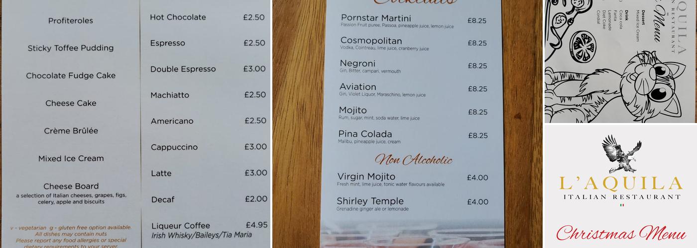 L'Aquila Restaurant Menu