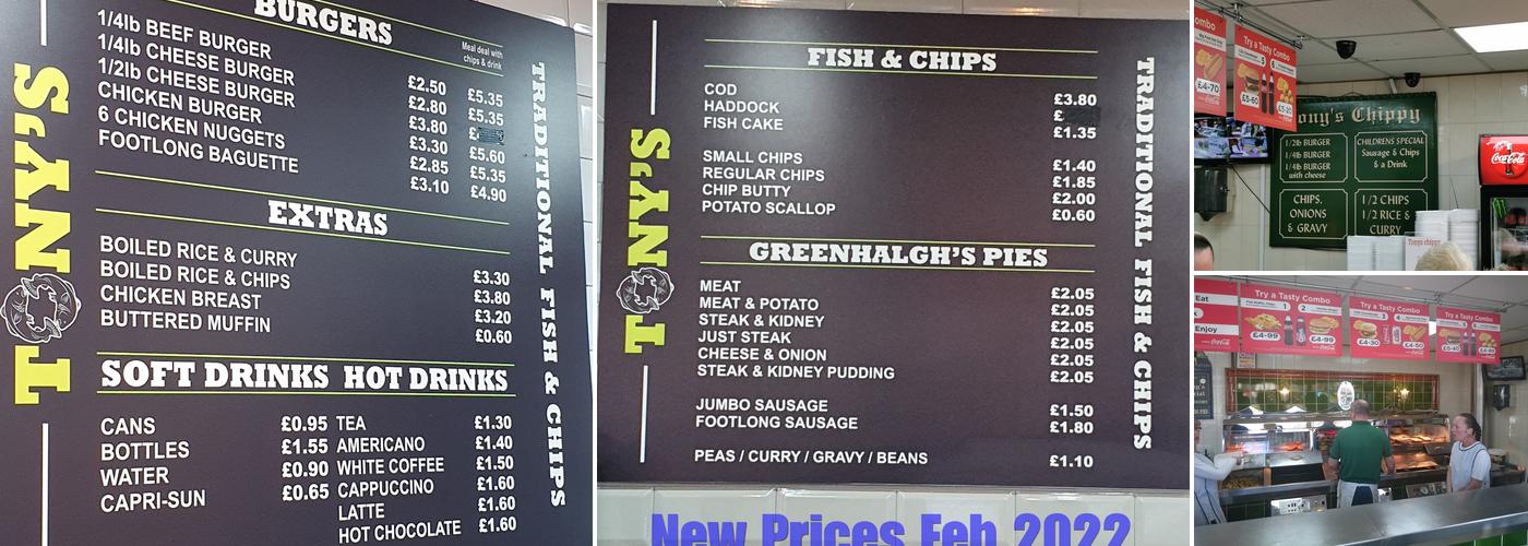 Tony's Chippy Menu