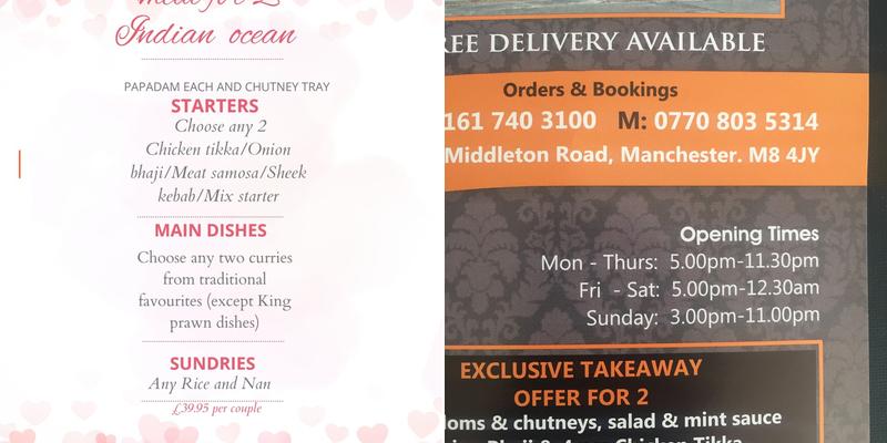 Indian Ocean Menu