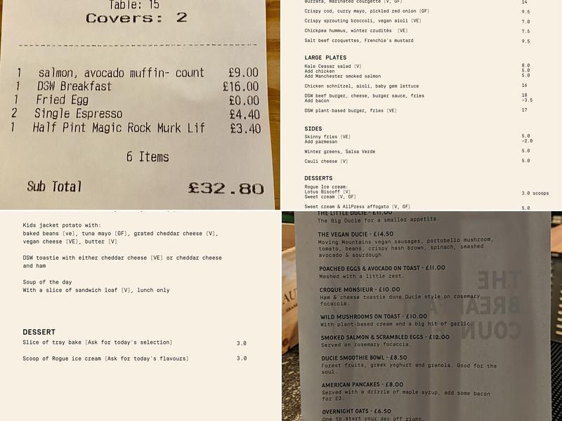 Ducie Street Warehouse Menu