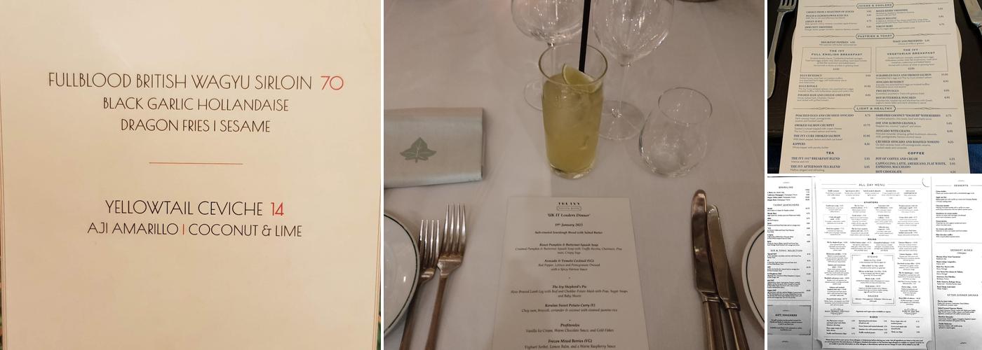 The Ivy Spinningfields Manchester Menu