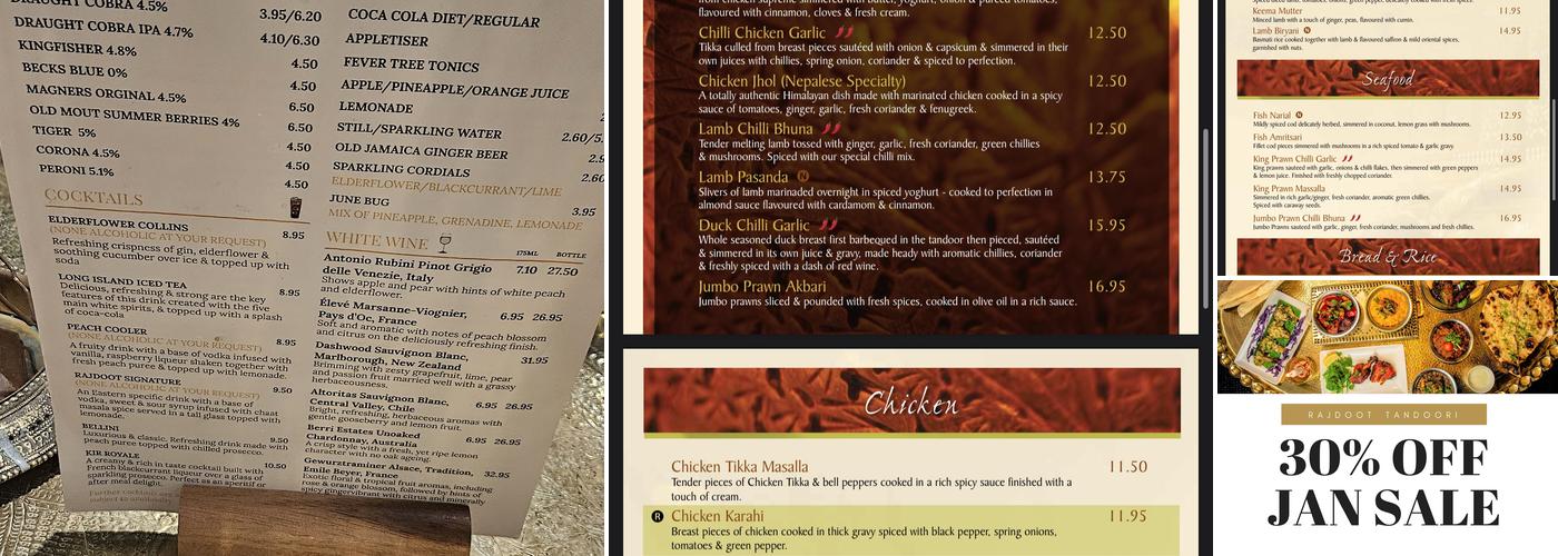 Rajdoot Tandoori Menu