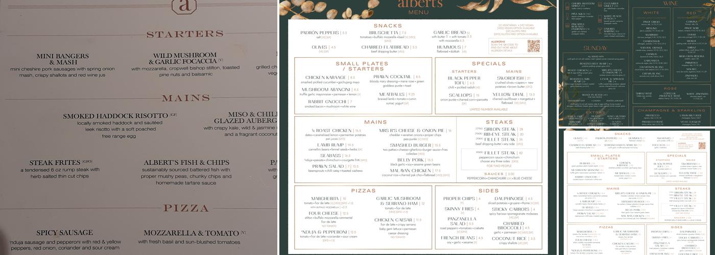 Albert's Worsley Menu