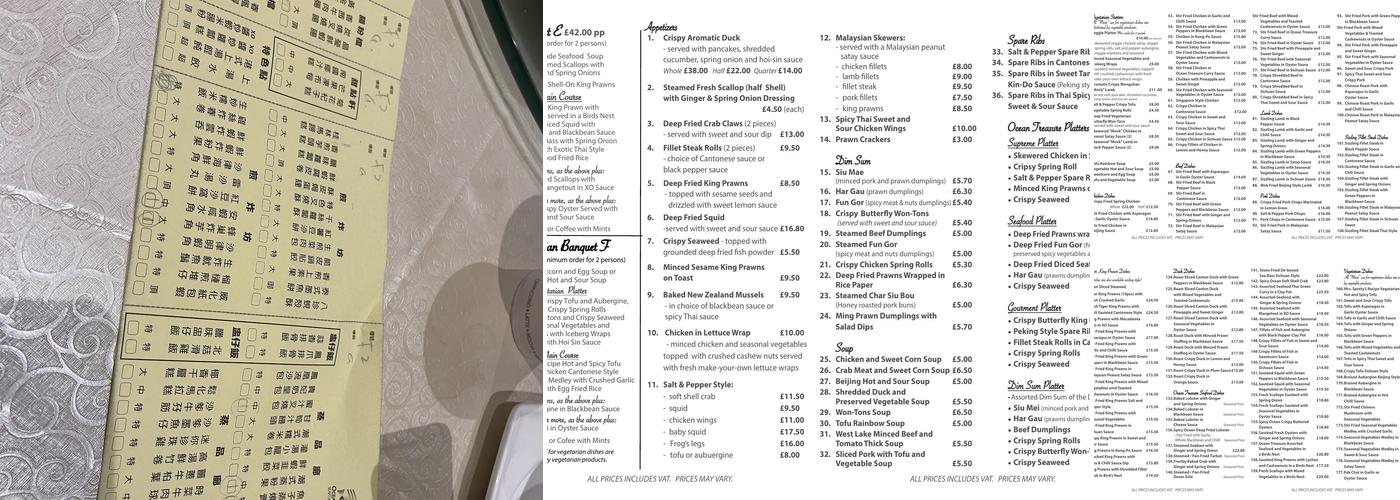 Ocean Treasure Seafood Restaurant Menu