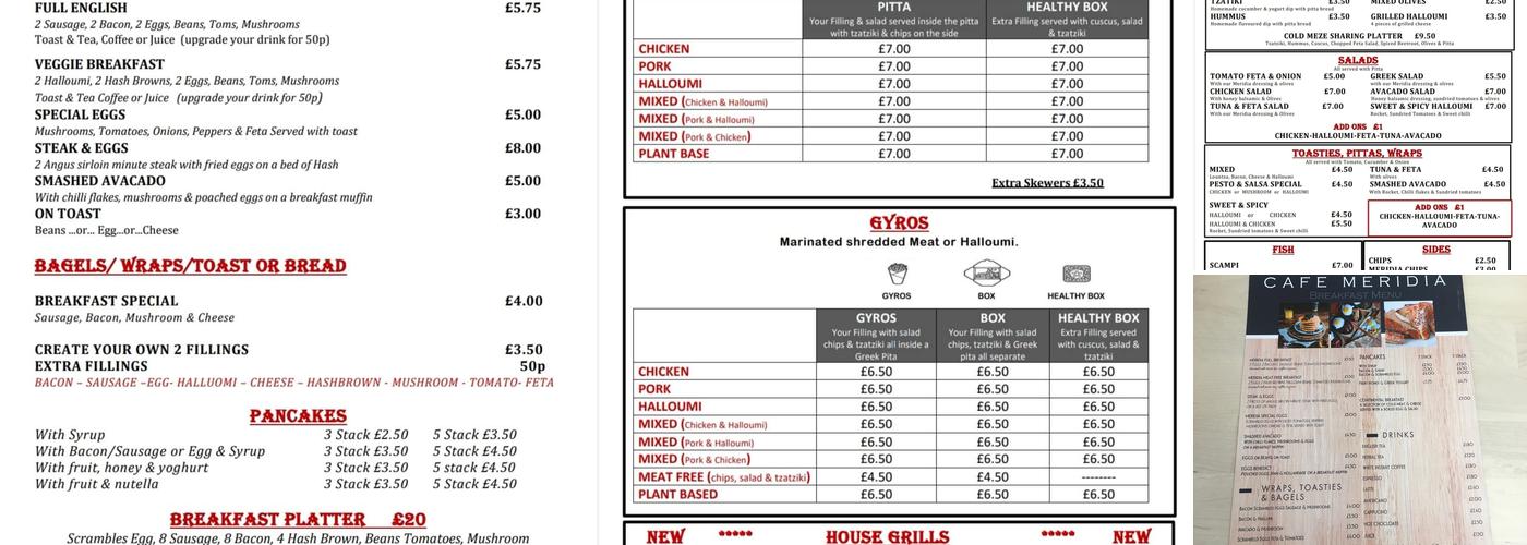 Cafe meridia Menu