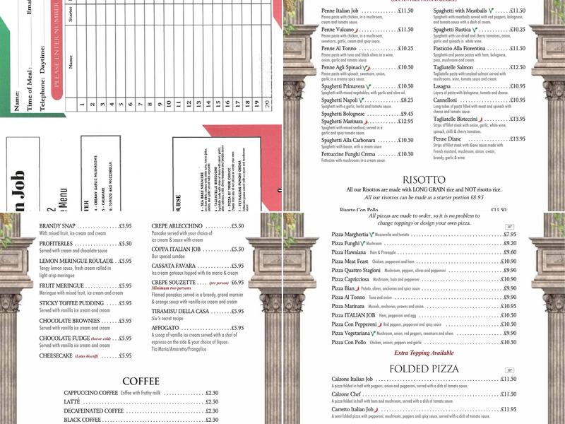 The Italian Job Menu