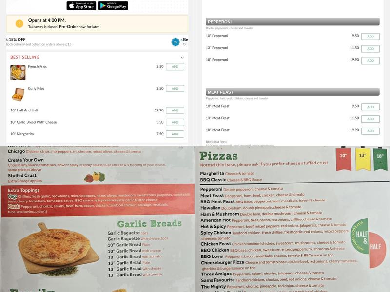 Pronto Pizza Radcliffe Menu