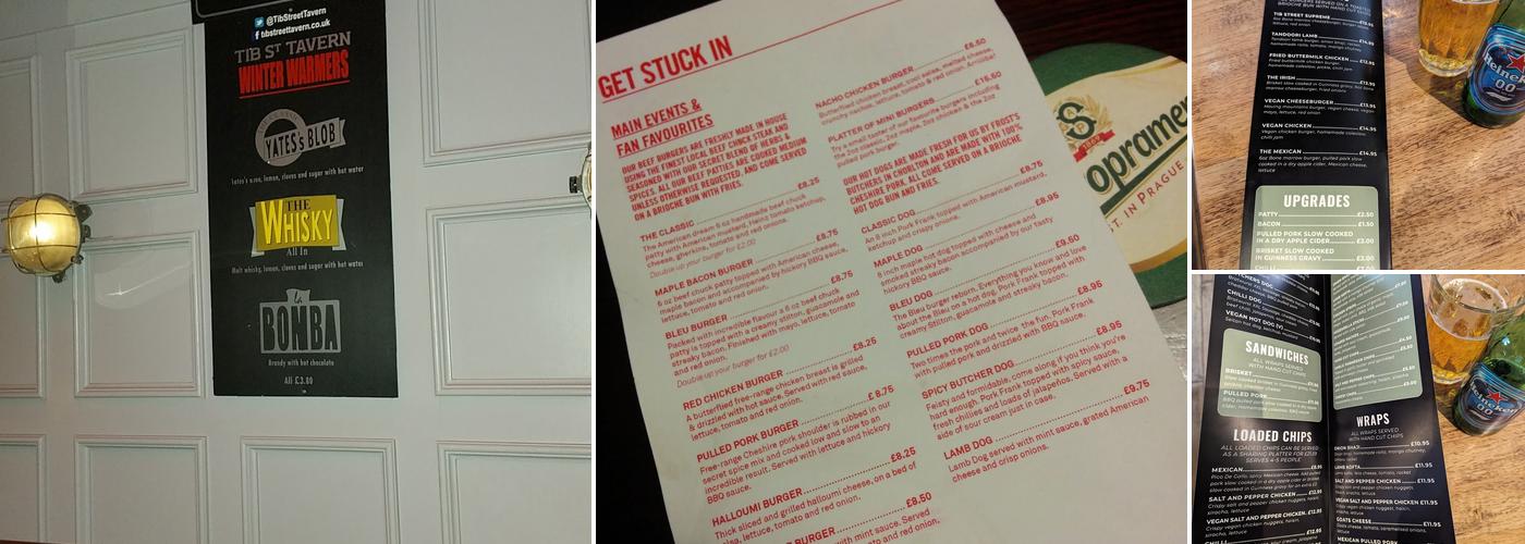 Tib Street Tavern Menu