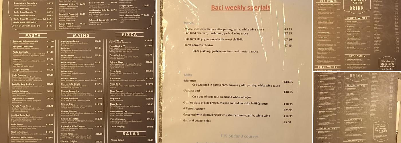 Baci Whitefield Menu