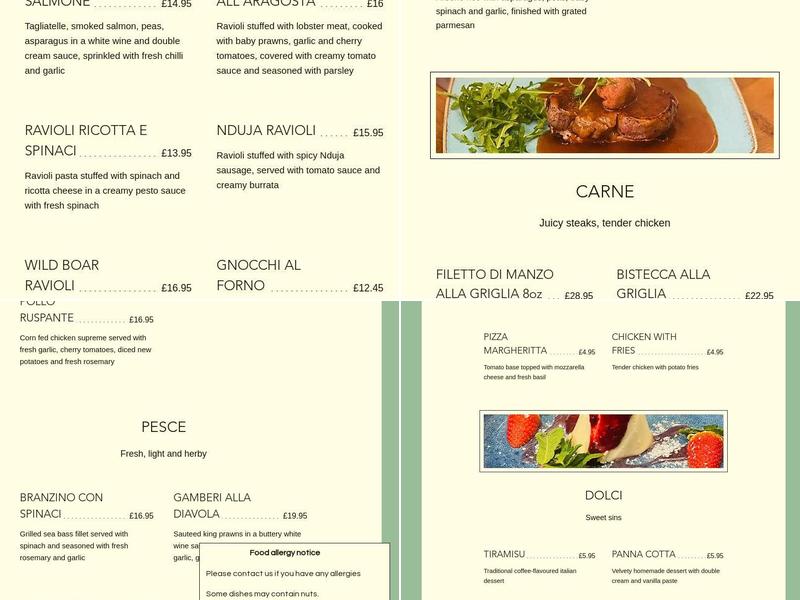 Bella vita trattoria Menu