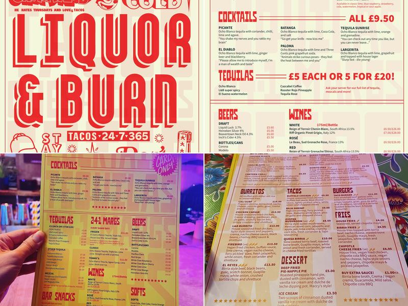 Liquor and Burn Menu