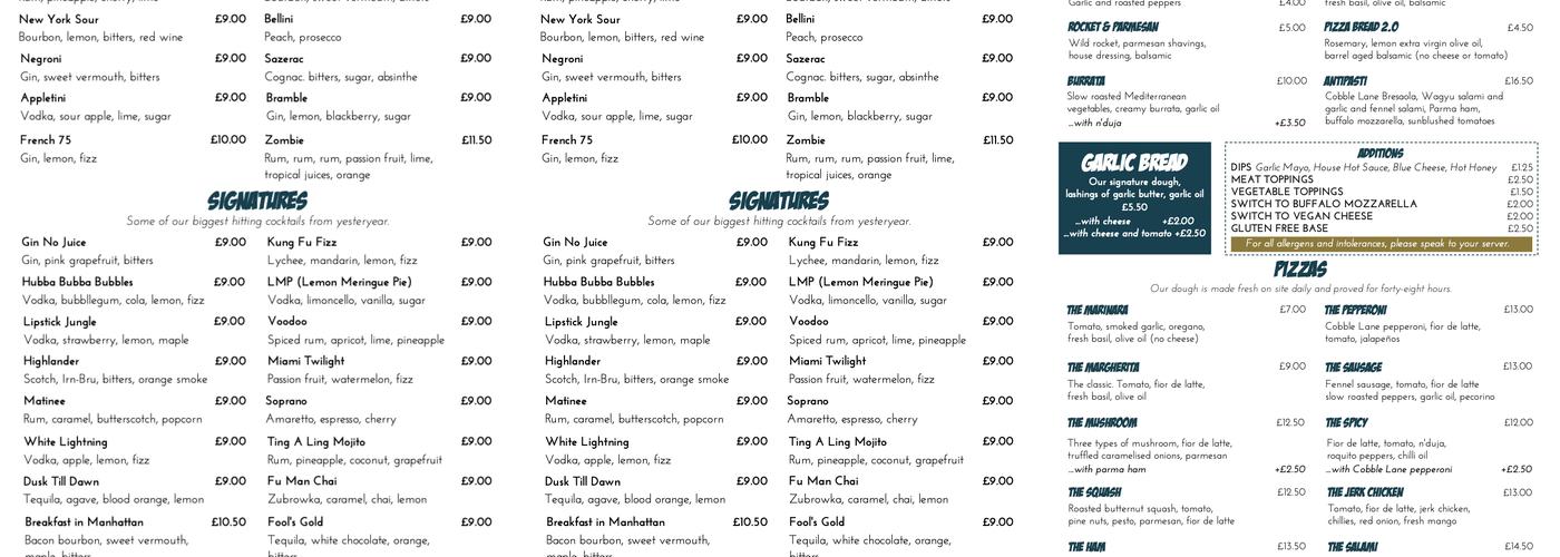 Black Spot Pizza Menu