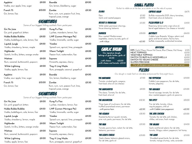 Black Spot Pizza Menu