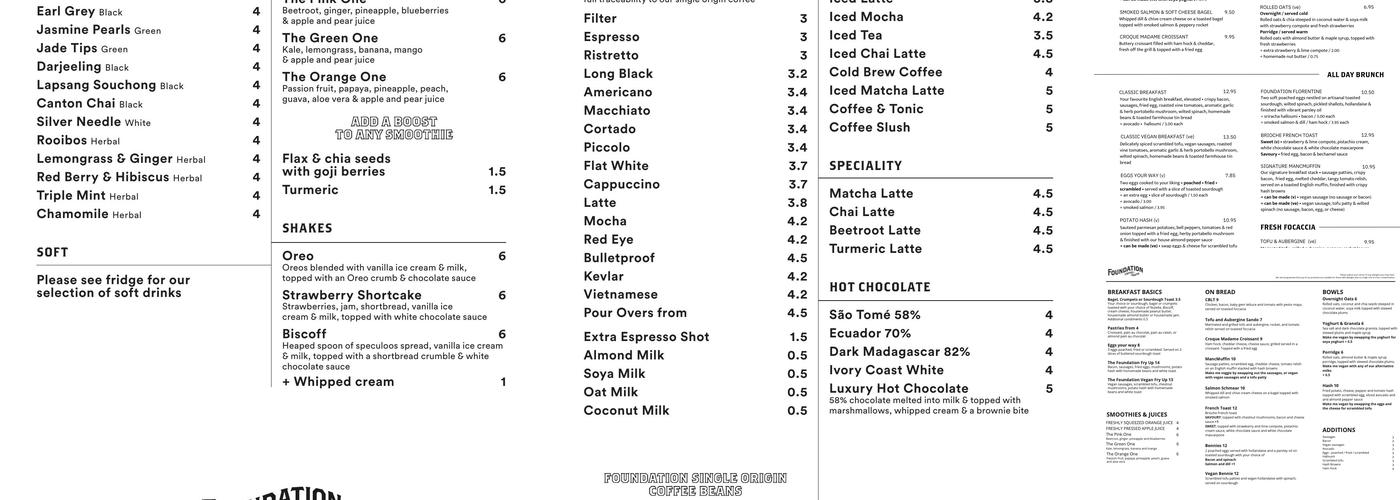 Foundation Coffee House Menu