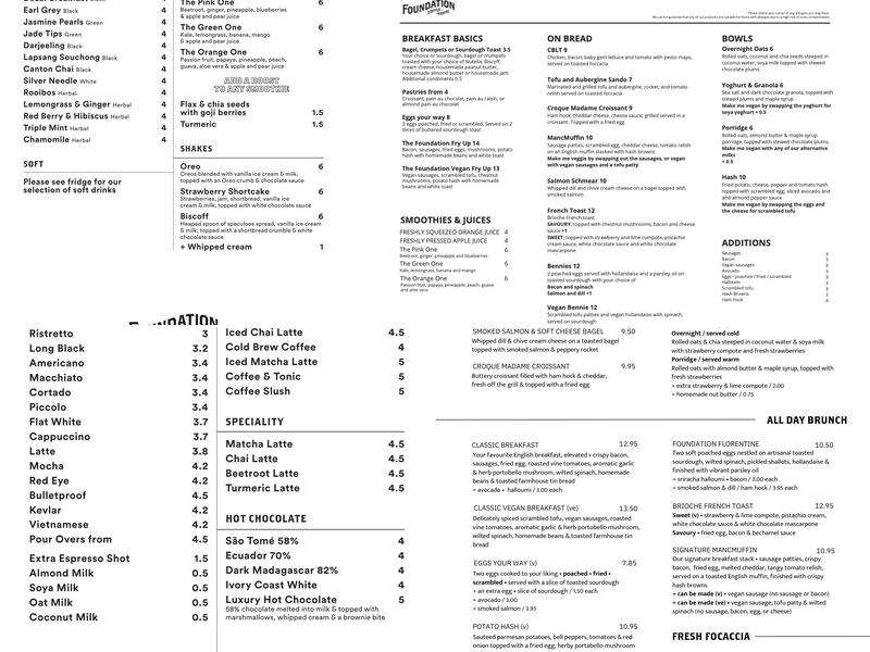 Foundation Coffee House Menu