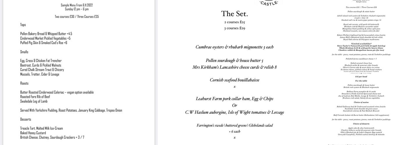 The Edinburgh Castle Pub Menu