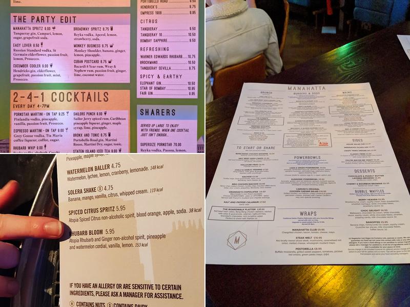 Manahatta Deansgate Menu