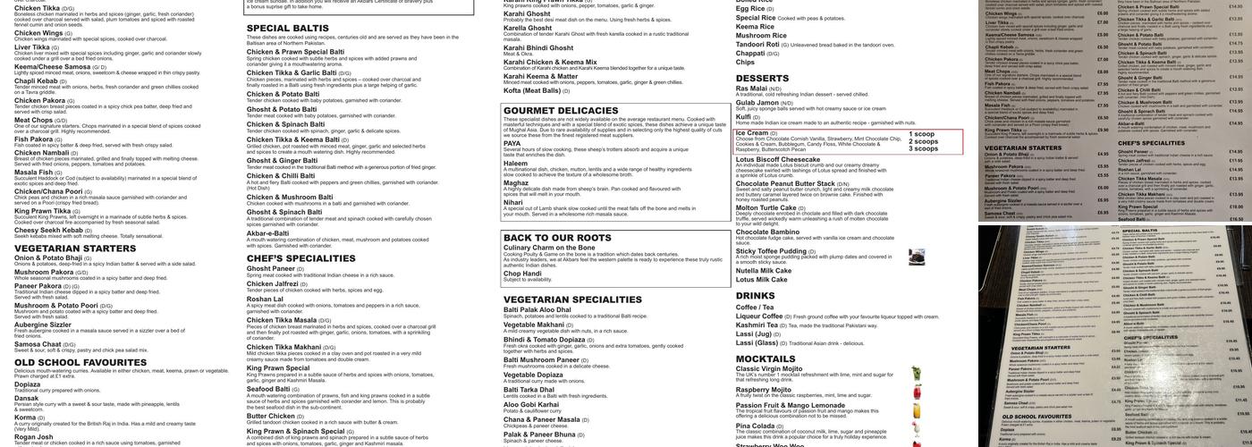 Akbar's Restaurant Menu