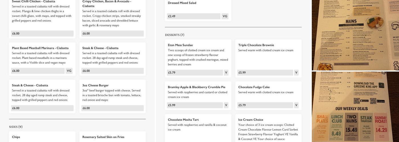 Ye Olde Cock Inn Menu