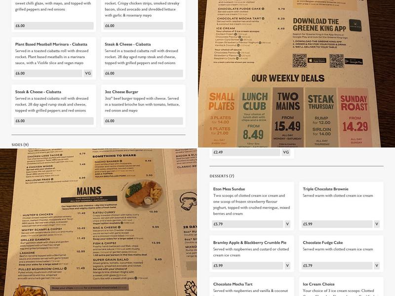 Ye Olde Cock Inn Menu