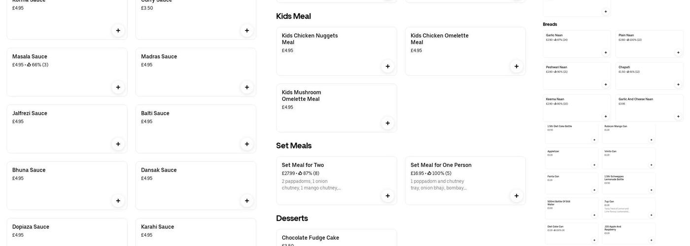 Bengal Balti Restaurant, Salford Menu