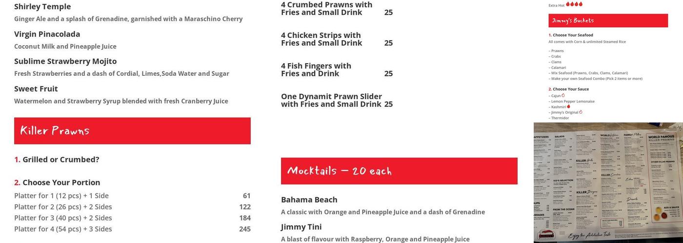 Jimmy’s Killer Prawns Menu