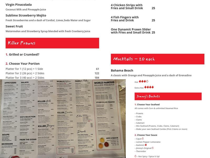 Jimmy’s Killer Prawns Menu