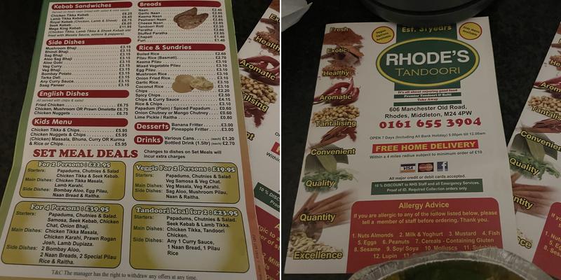Rhodes Tandoori Menu