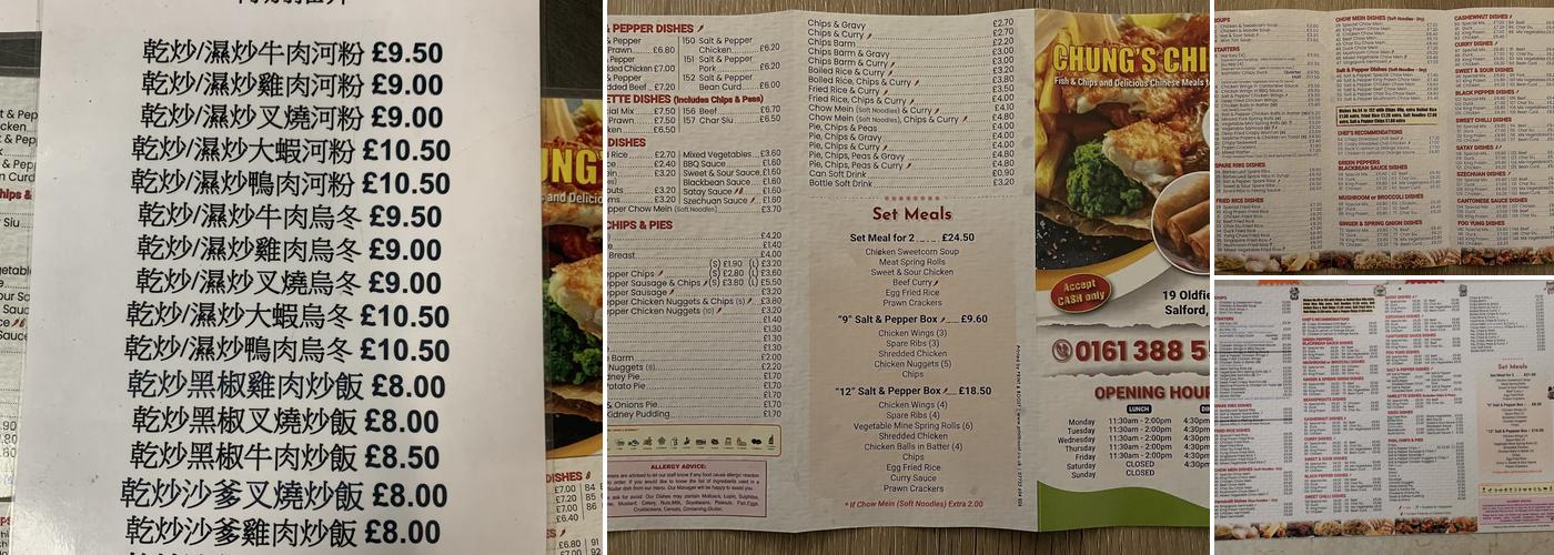 Chung's Chippy Menu