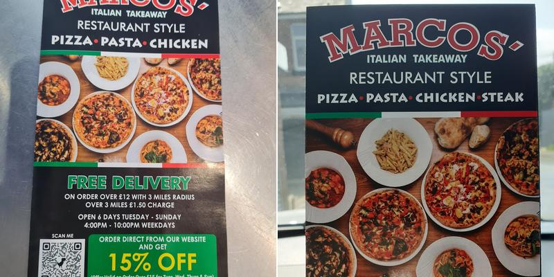 Marcos' Italian Takeaway Menu