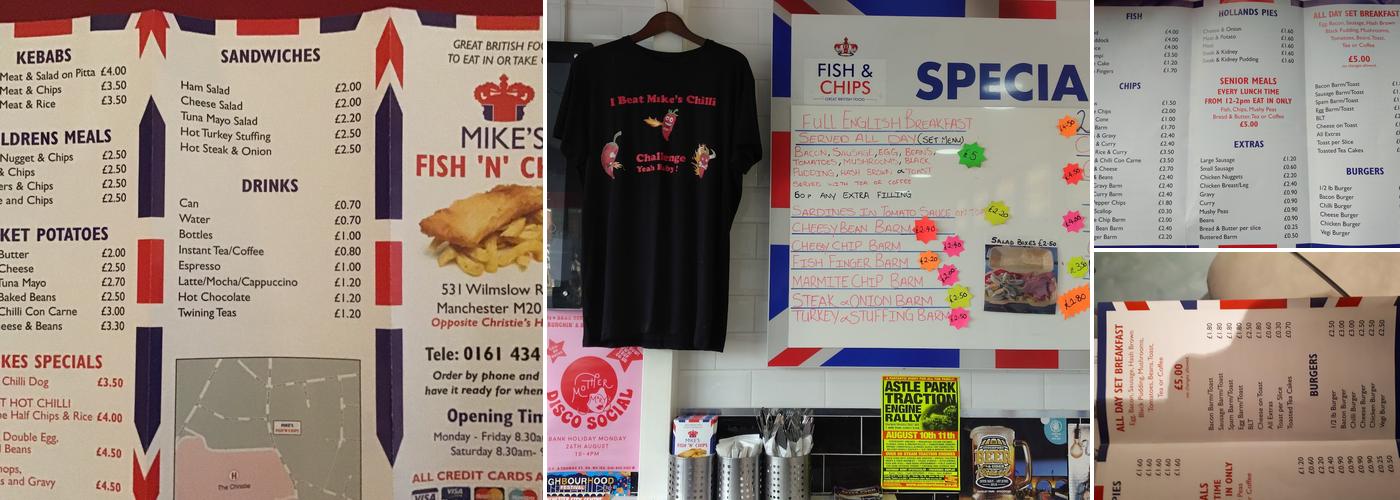 Mike's Fish and chips Menu