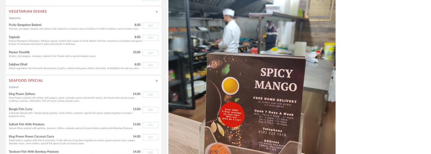 Spicy Mango Menu