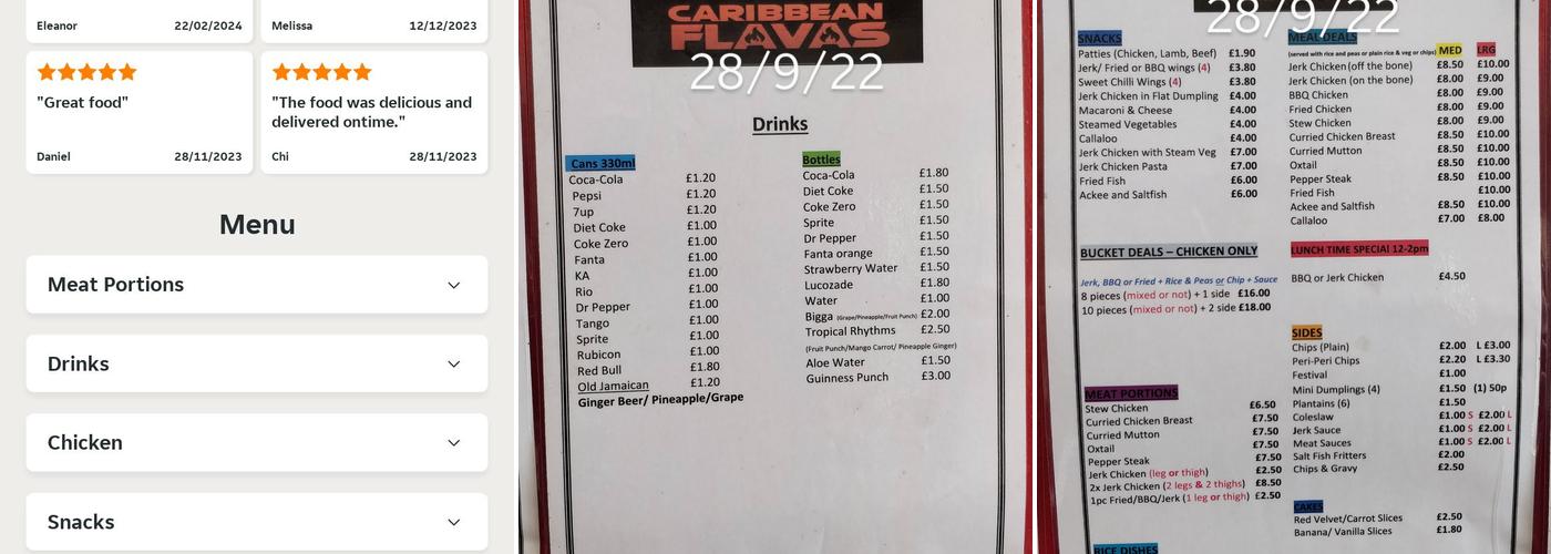 Caribbean Flavas Menu