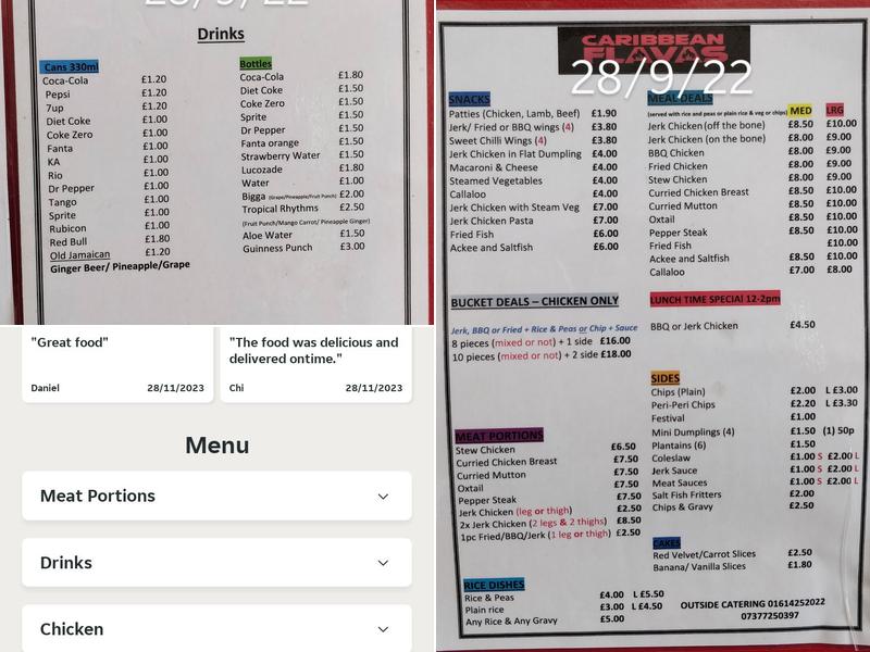 Caribbean Flavas Menu