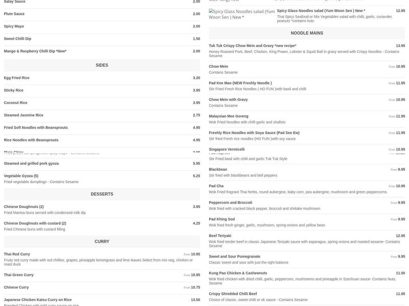 Tuk Tuk Cafe Mcr Menu