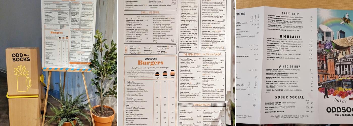 Oddsocks Bar & Kitchen Manchester Menu