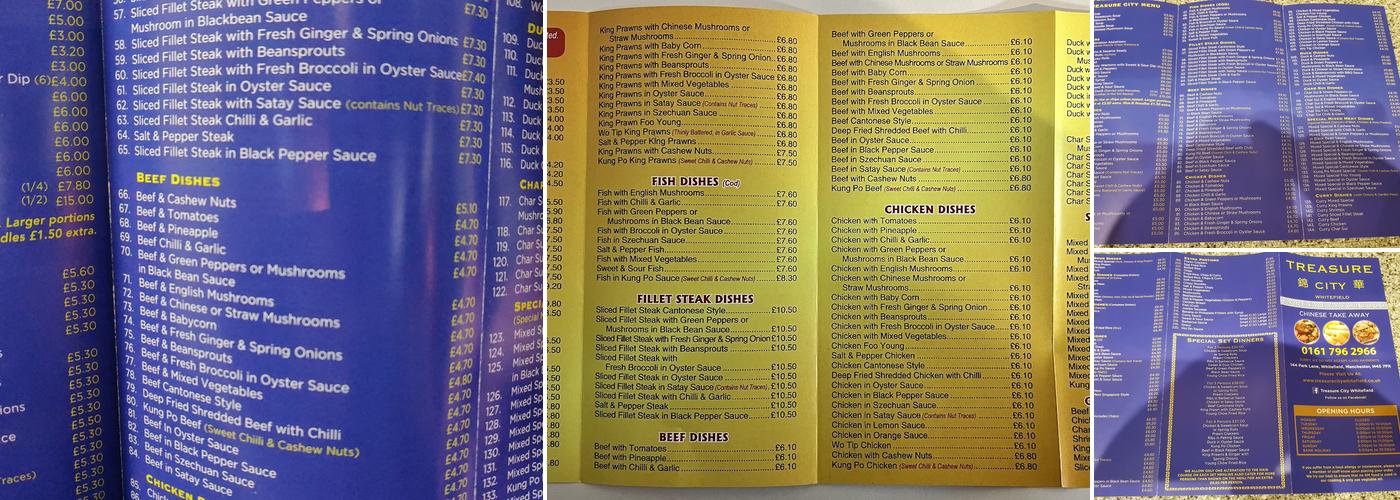 Treasure City Menu