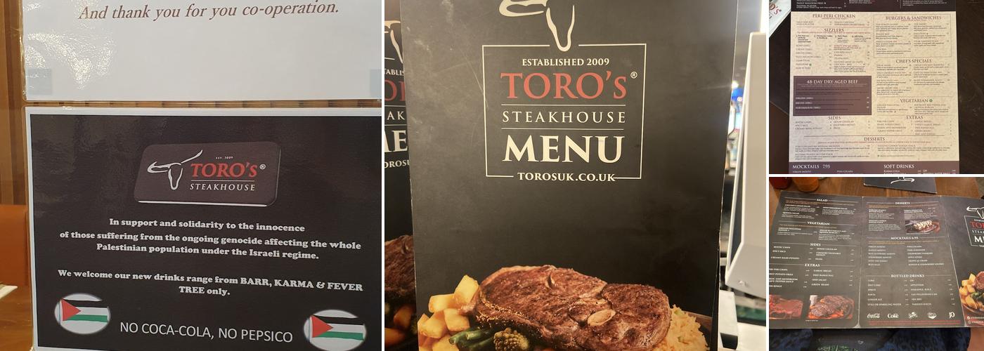 Toro's Steakhouse Manchester Menu
