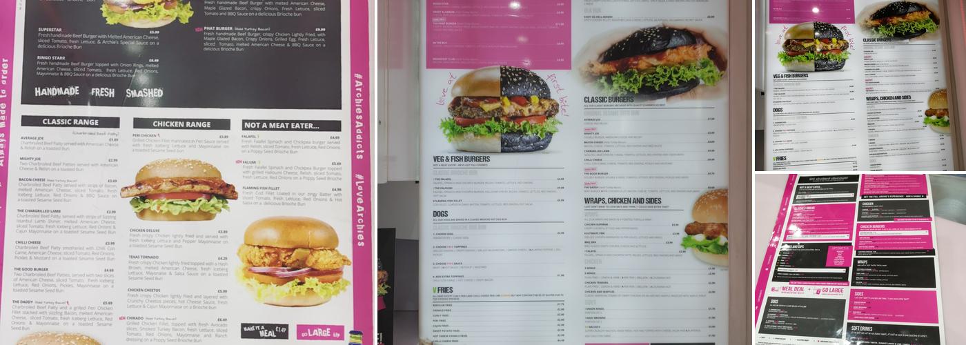 Archie's - Oxford Road (Take away only) Menu